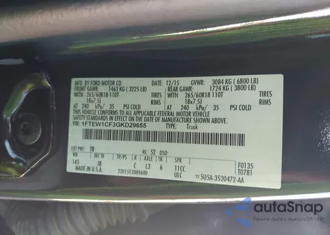 2016 Ford F-150 Xlt из США, поврежденный, VIN 1FTEW1CF3GKD29655